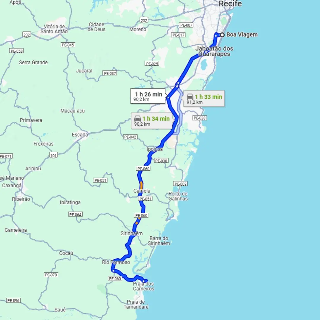 Mapa Recife Praia dos Carneiros